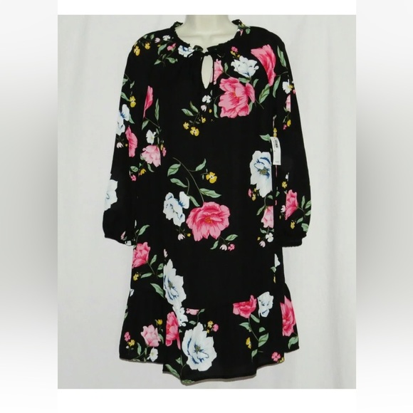 Old Navy Dress NEW Womens XS Floral Print Swing Long Sleeve X SMALL 0 2 Black - Picture 2 of 8